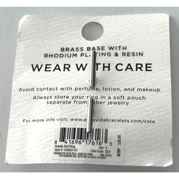 Pura Vida Grande Shell Ring Size 9 Silver Plated Brass Resin White Scallop Desig - Picture 3 of 3